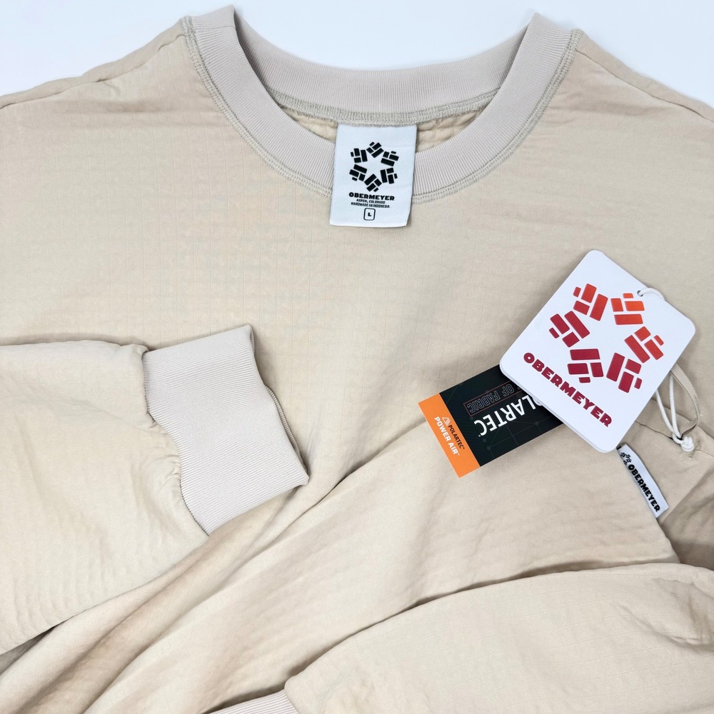 Obermeyer Mens Explorer Tech Pullover Sweatshirt Polartec Tan Large‎ NEW